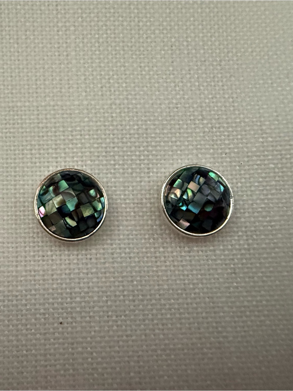 Iridescent Abalone Mosaic Stud Buttons - Green Black